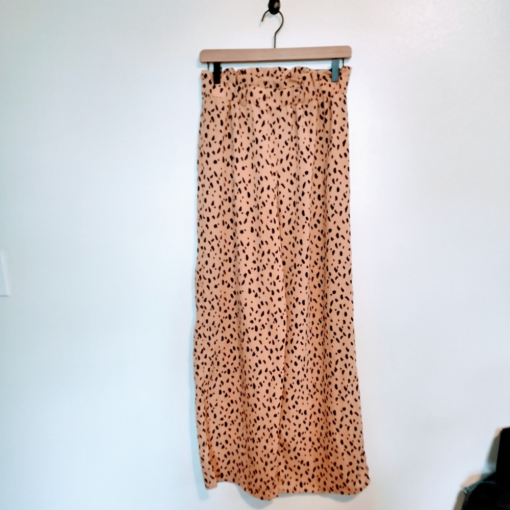 Mi ami light brown leopard print high waisted pants with wide legs, size small.